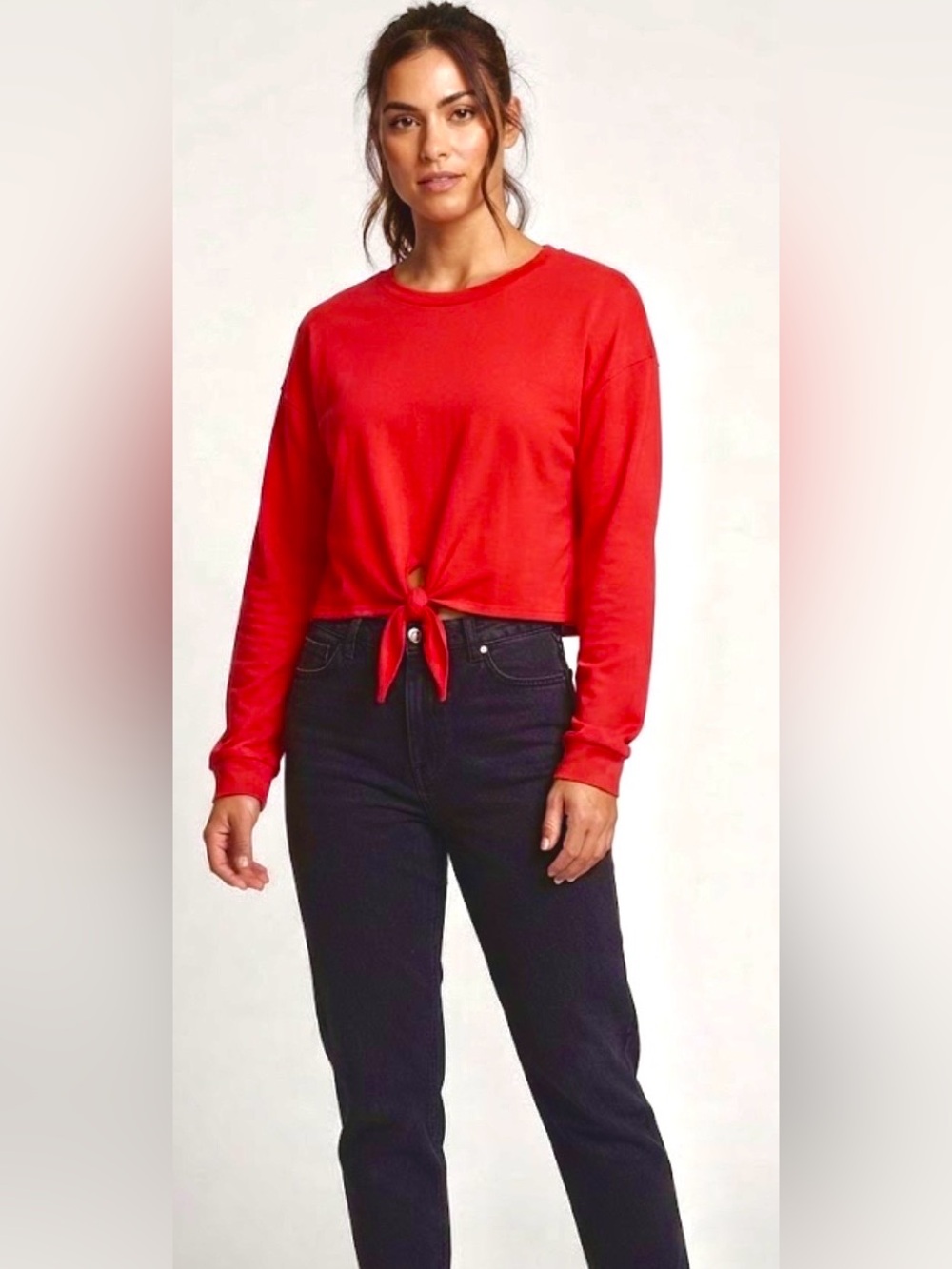 NWT West Coast Love Red Long Sleeve Casual Tee Top with Front Tie XL